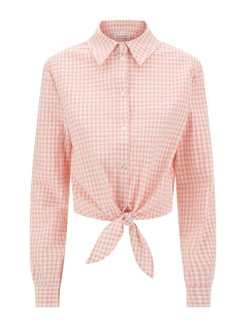 GUESS FADWA Langarmshirt mit Schleife hellrosa Gingham - Damenblusen