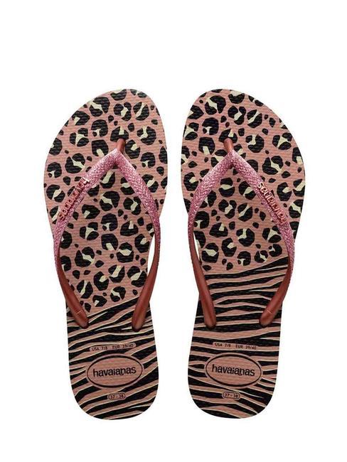 HAVAIANAS SLIM FLATFORM Bedruckte Flip-Flops schwarzes Gold - Damenschuhe