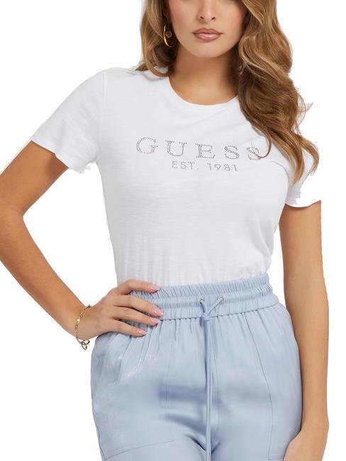 GUESS 1981 Logo-T-Shirt mit Strasssteinen purweiß - T-Shirts und Tops für Damen