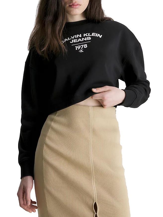 Calvin Klein Ck Outlet-Preisen! Schwarz- Zu Logo Mit Sweatshirt Varsity Ck Einkaufen Rundhalsausschnitt Jeans
