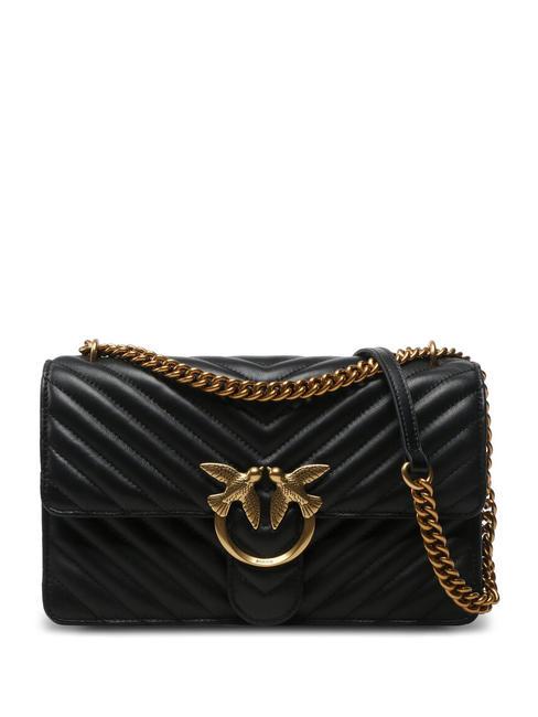 PINKO CLASSIC LOVE ONE Tasche aus Nappaleder schwarz-antikgold - Damentaschen