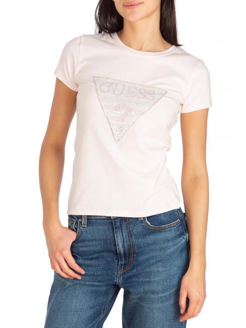 GUESS TRIANGLE CRYSTAL LOGO Baumwoll-T-Shirt mit Strasssteinen Zurückhaltendes Rosa - T-Shirts und Tops für Damen