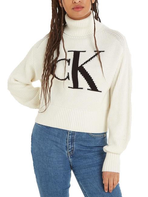 CALVIN KLEIN CKJ BLOWN UP LOOSE Rollkragenpulli Elfenbein - Damenpullover