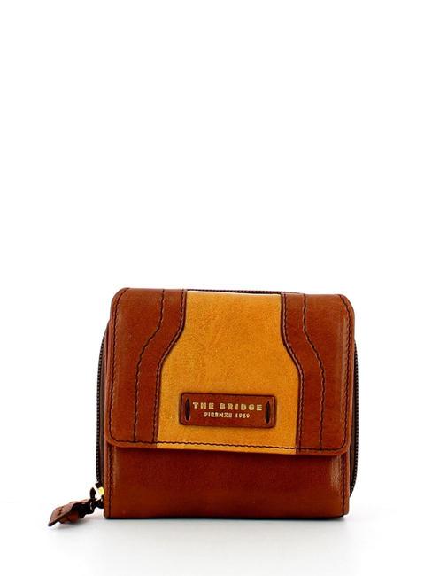 THE BRIDGE PIENZA Mini-Geldbörse aus Leder zweifarbiger Cognac abb. Gold - Brieftaschen Damen