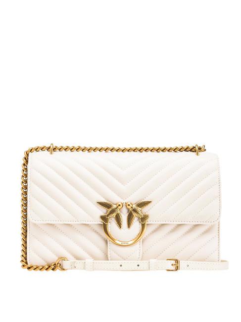 PINKO CLASSIC LOVE ONE Tasche aus Nappaleder Seide weiß-antikgold - Damentaschen