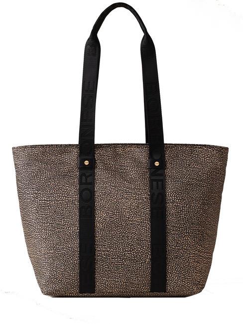 BORBONESE SHOPPER MEDIUM ECO LINE Einkaufstasche OP / NATUR / SCHWARZ - Damentaschen