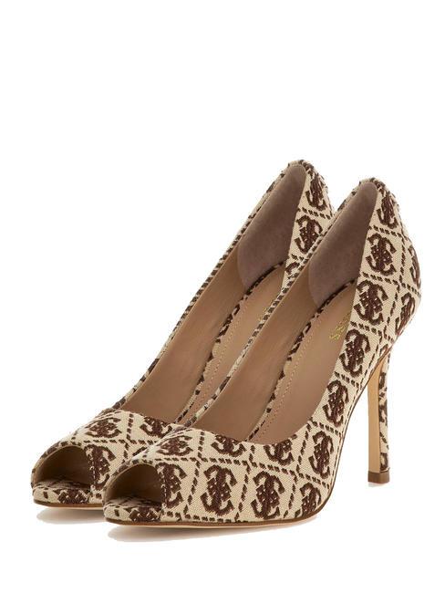 GUESS BLANCHI3 Offenes Jacquard-Dekolleté im Zehenbereich dunkelbeige - Damenschuhe