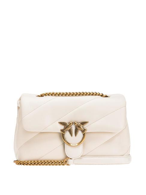 PINKO CLASSIC LOVE PUFF Tasche aus Nappaleder Seide weiß-antikgold - Damentaschen