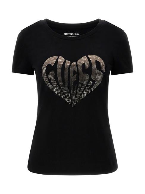 GUESS HEART Stretch-T-Shirt mit Strasssteinen jetbla - T-Shirts und Tops für Damen