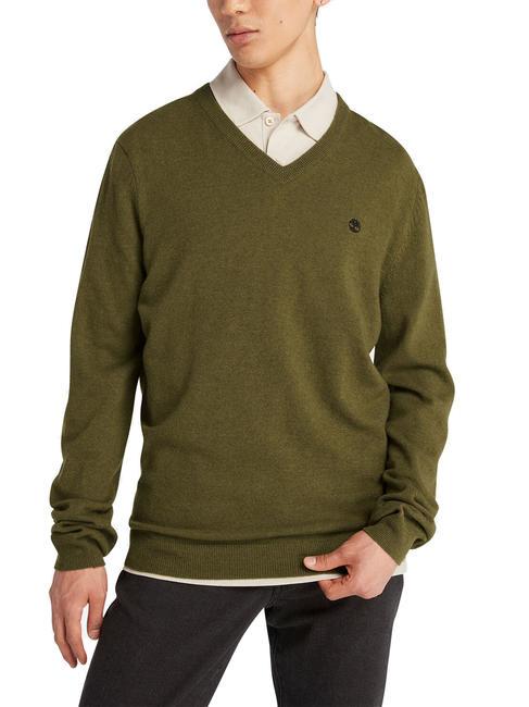 TIMBERLAND MERINO Pullover mit V-Ausschnitt aus Wollmischung dunkeloliv - Herrenpullover