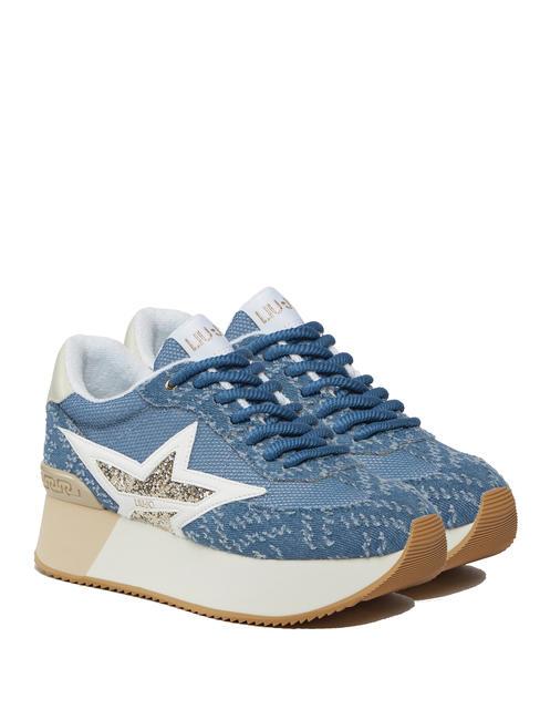 LIUJO DREAMY 03 Plateau-Sneaker mit glitzernden Sternen Denim/Hellgold - Damenschuhe