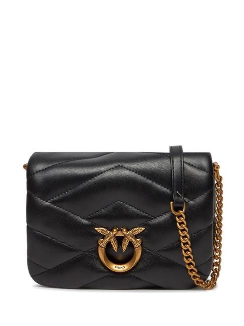 PINKO LOVE CLICK PUFF Mini-Tasche aus gestepptem Leder schwarz-antikgold - Damentaschen