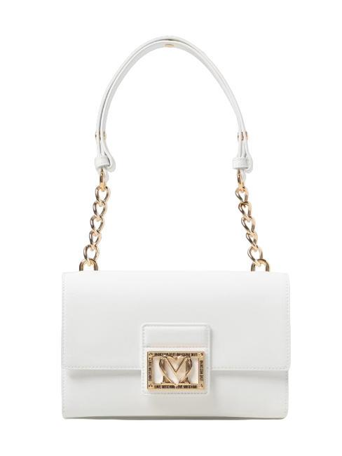 LOVE MOSCHINO LOGO PLAQUE CHAIN Kleine Umhängetasche mit Schultergurt Weiß - Damentaschen