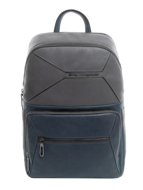 PIQUADRO RHINO Lederrucksack für 14" PC Grau Blau - PC-Rucksäcke