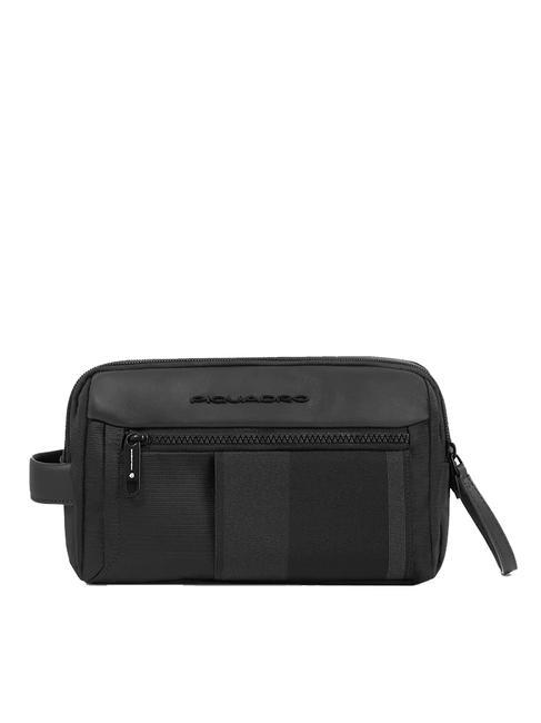 PIQUADRO STEVE Kosmetikkoffer aus Leder und Stoff Schwarz - Beauty-Case