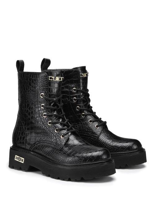 CULT SLASH 3037 Amphibien-Stiefeletten mit Kroko-Print Schwarz - Damenschuhe