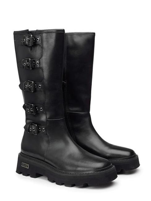 CULT SKIN 3984 Lederstiefelette mit Schnallen Schwarz - Damenschuhe