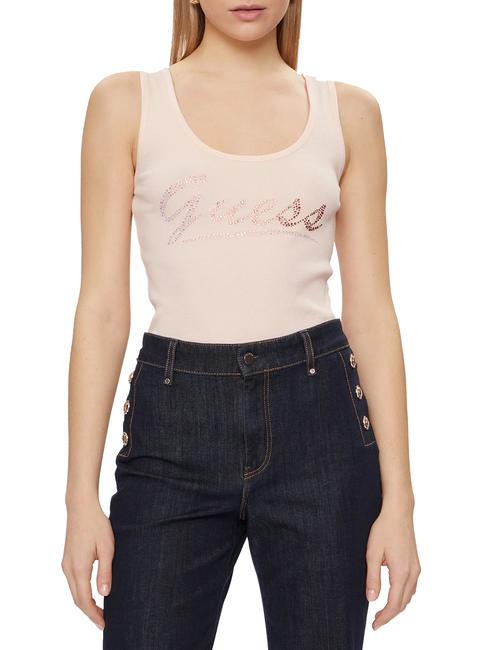 GUESS LOGO GLITTER Tanktop aus Baumwolle will rosa sein - T-Shirts und Tops für Damen