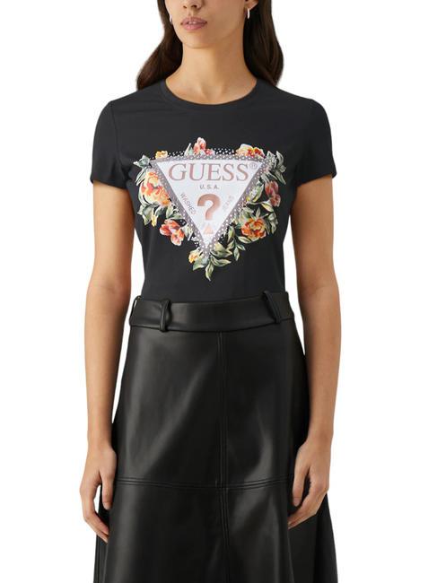 GUESS TRIANGLE FLOWERS T-Shirt aus Stretch-Baumwolle jetbla - T-Shirts und Tops für Damen