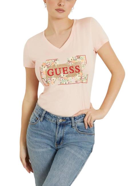 GUESS LOGO FLOWERS T-Shirt aus Stretch-Baumwolle will rosa sein - T-Shirts und Tops für Damen