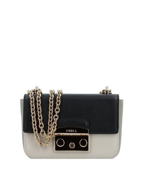 FURLA METROPOLIS Mini-Ledertasche mit Kettenschulterriemen schwarz + Perle und + Marmor c - Damentaschen