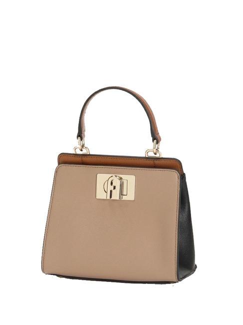 FURLA 1927 Mini-Handtasche aus Leder grau + schwarz + cognac h - Damentaschen