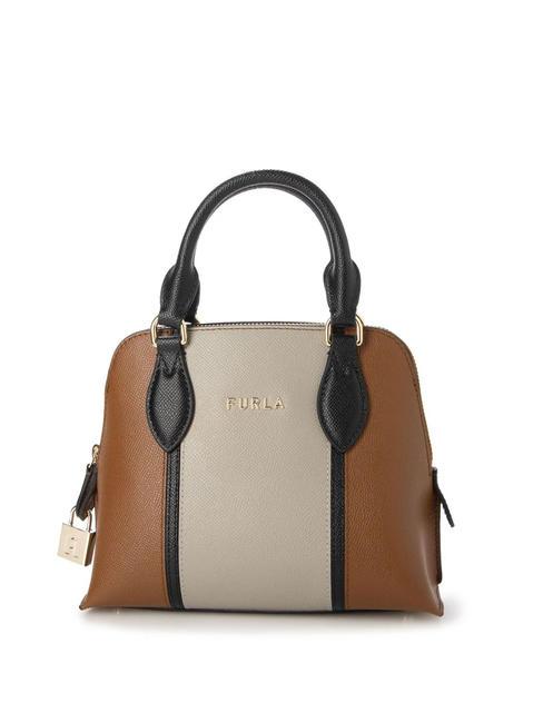 FURLA VITTORIA Kleine Lederhandtasche von St. Ares Cognac h+schwarz+Marmor c - Damentaschen