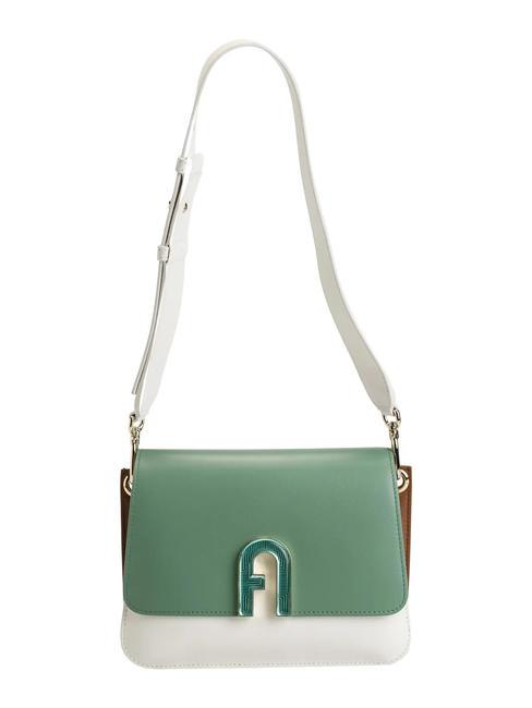 FURLA GEMMA Umhängetasche aus Leder Olive+Talk h+Cognac h - Damentaschen