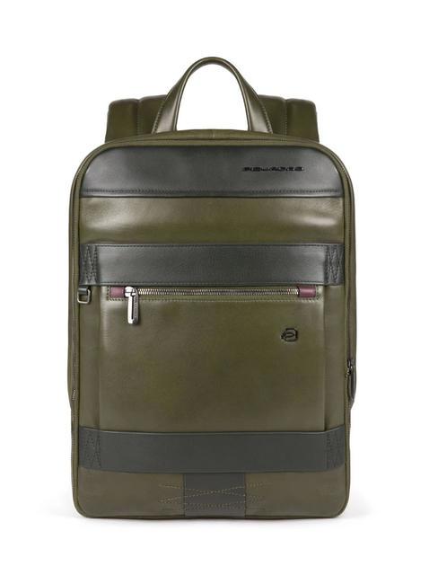 PIQUADRO OBIDOS Flacher Lederrucksack, 14-Zoll-PC-Halter GRÜN - PC-Rucksäcke