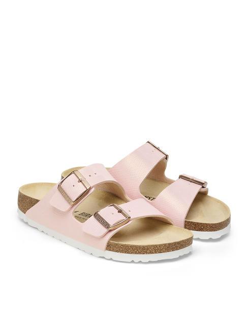 BIRKENSTOCK ARIZONA BIRKO-FLOR Sandalen-Slipper glänzendes Eidechsenlichtrosa - Damenschuhe