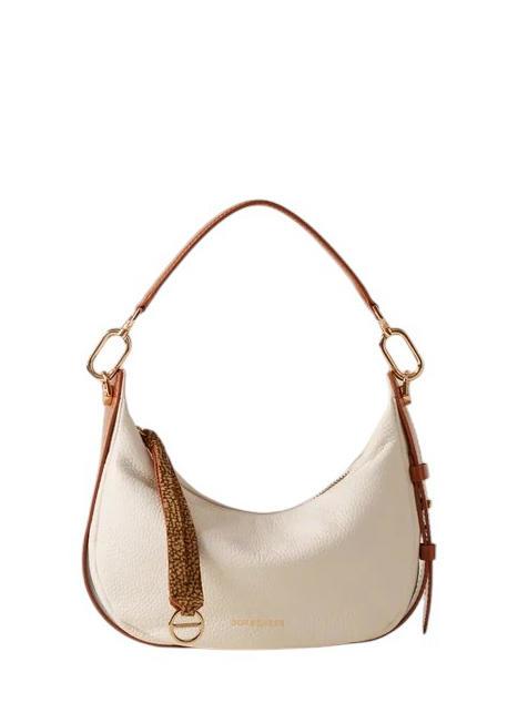 BORBONESE OYSTER Kleine Hobo-Tasche aus Leder Chantilly-Creme/Terrakotta - Damentaschen