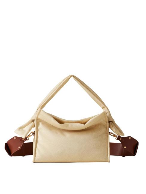 BORBONESE LOVER NYLON Kleine Hobo-Tasche mit Schultergurt Kamille/Leder - Damentaschen