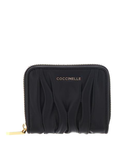 COCCINELLE METALLIC GOODIE Kleine Lederbrieftasche mit umlaufendem Reißverschluss Schwarz - Brieftaschen Damen