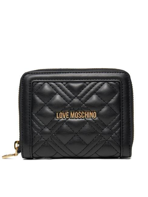 LOVE MOSCHINO QUILTED Kleine Geldbörse mit umlaufendem Reißverschluss Schwarz - Brieftaschen Damen