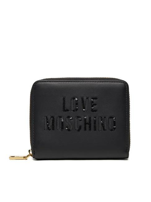 LOVE MOSCHINO PAILLETTES Kleine Geldbörse mit umlaufendem Reißverschluss Schwarz - Brieftaschen Damen
