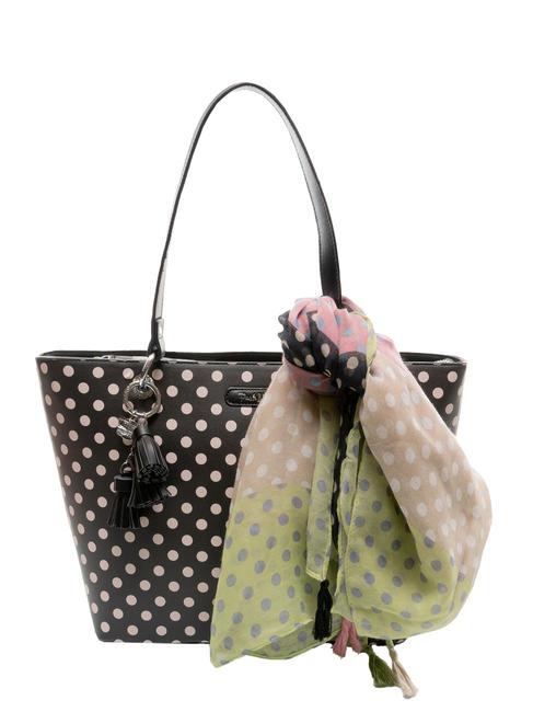 PASH BAG LADY Gepunktete Einkaufstasche mit Schal schwarz/beige - Damentaschen