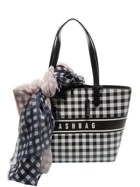 PASH BAG TWEEDY Bedruckte Einkaufstasche mit Schal Schwarz-Weiss - Damentaschen