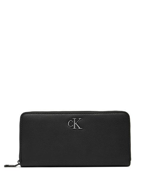 CALVIN KLEIN MINIMAL MONOGRAM Portemonnaie mit umlaufendem Reißverschluss schwarz/glänzendes Gunmetal - Brieftaschen Damen