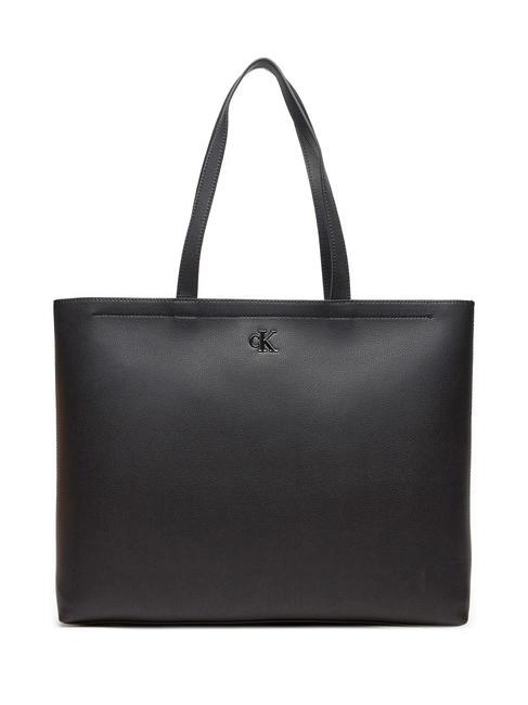 CALVIN KLEIN MINIMAL MONOGRAM Tote Schultertasche schwarz/glänzendes Gunmetal - Damentaschen