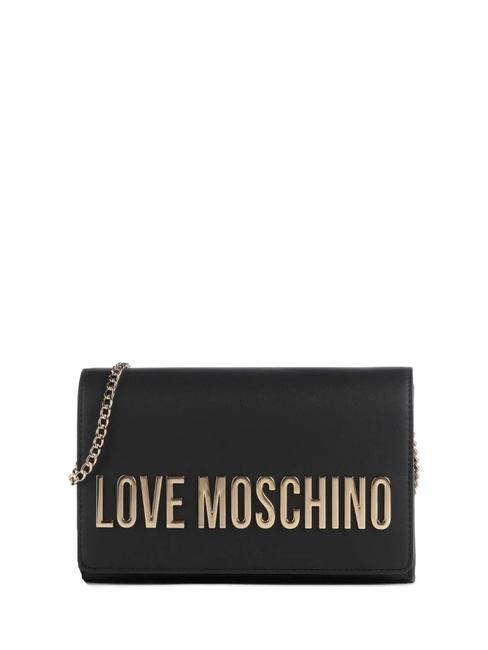 LOVE MOSCHINO GOLD LETTERING Chain Clutch mit Schultergurt Schwarz - Damentaschen