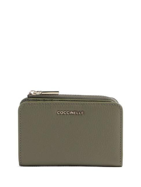 COCCINELLE METALLIC SOFT Kleine Geldbörse aus strukturiertem Leder Lorbeergrün - Brieftaschen Damen