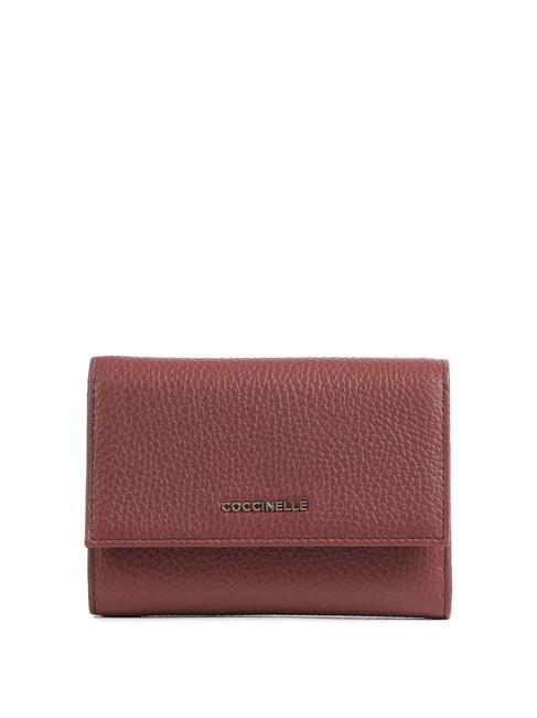 COCCINELLE METALLIC SOFT Bifold-Brieftasche aus gehämmertem Leder Brandy - Brieftaschen Damen