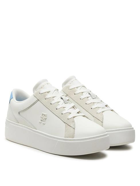 TOMMY HILFIGER TH PLATFORM COURT Ledersneaker Ecru/Gefäßblau - Damenschuhe