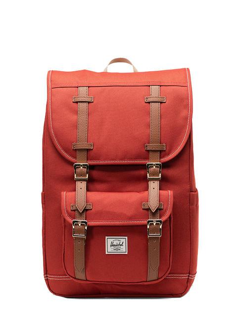 HERSCHEL LITTLE AMERICA MID Mittelgroßer Rucksack roter Ocker/weißer Stich - Rucksäcke für Schule &amp; Freizeit