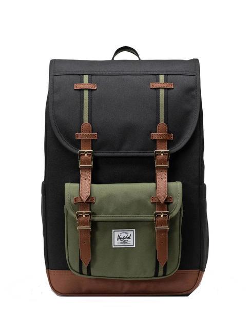 HERSCHEL LITTLE AMERICA MID Mittelgroßer Rucksack Schwarz/Kleeblatt/Sattelbraun - Rucksäcke für Schule &amp; Freizeit