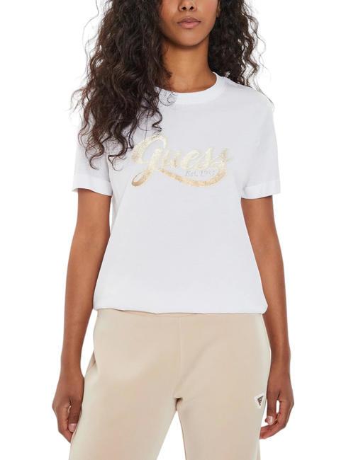 GUESS GLITTERY Baumwoll t-shirt purweiß - T-Shirts und Tops für Damen