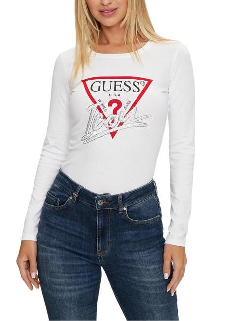 GUESS ICON Baumwoll t-shirt purweiß - T-Shirts und Tops für Damen