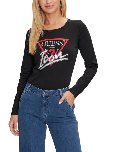 GUESS ICON Baumwoll t-shirt jetbla - T-Shirts und Tops für Damen