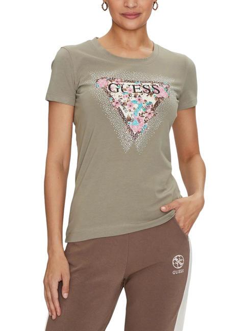 GUESS CHERRY FLOWER T-Shirt aus Stretch-Baumwolle moosgrün - T-Shirts und Tops für Damen