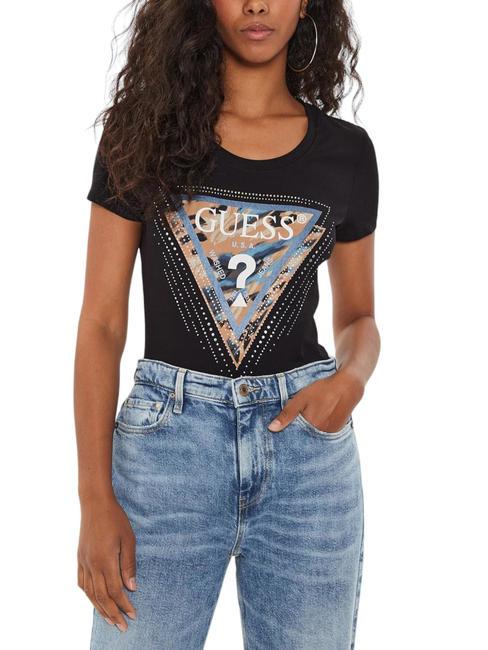 GUESS LEO TRIANGLE T-Shirt aus Stretch-Baumwolle jetbla - T-Shirts und Tops für Damen